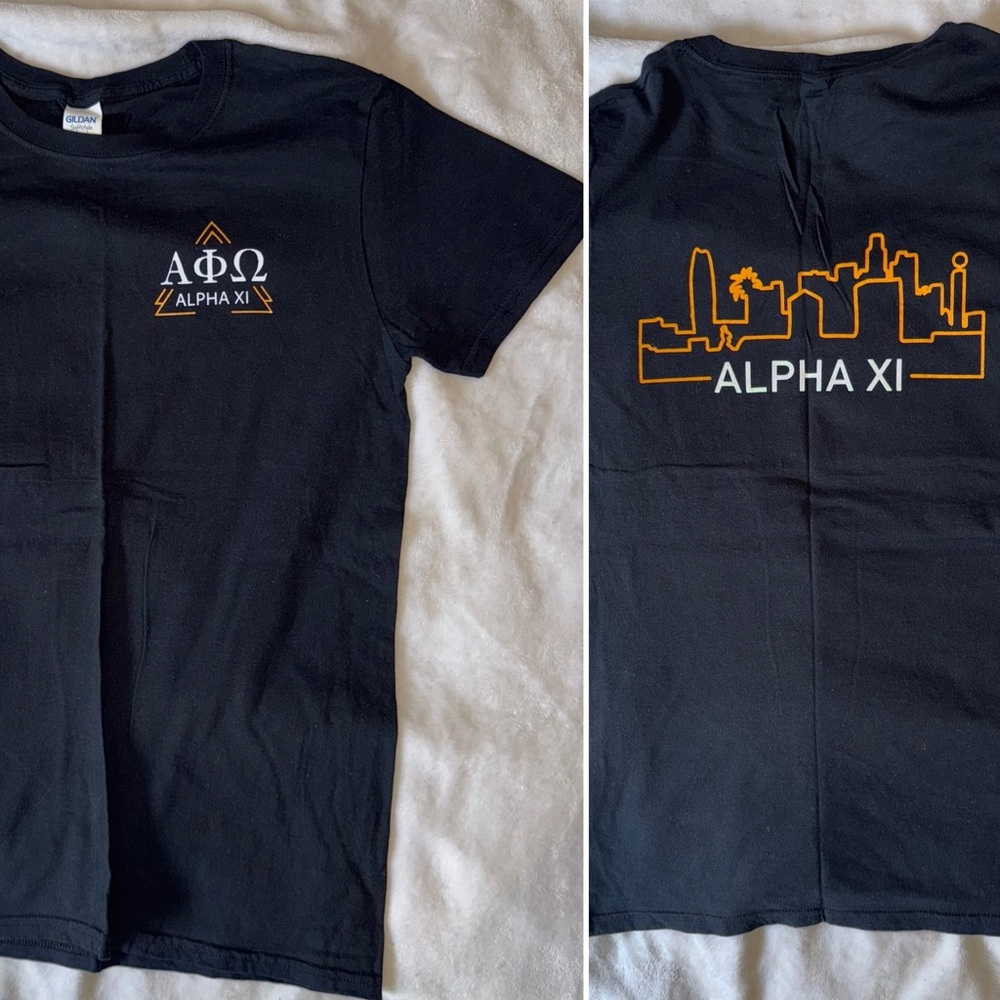 Alpha Xi Sorority T-Shirt – Black Short Sleeve Crewneck with Yellow LA Skyline